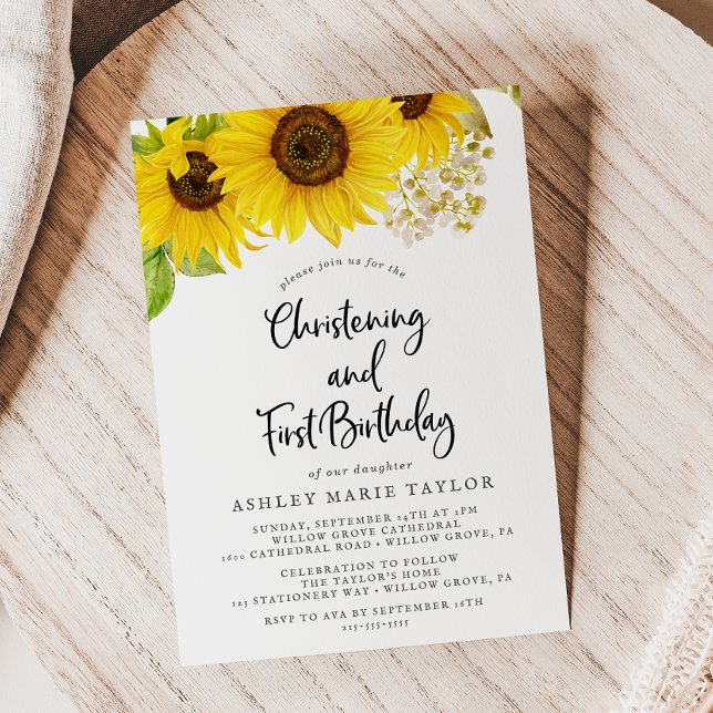 Country Sunflower Christening and First Birthday Invitation (Creator Uploaded)