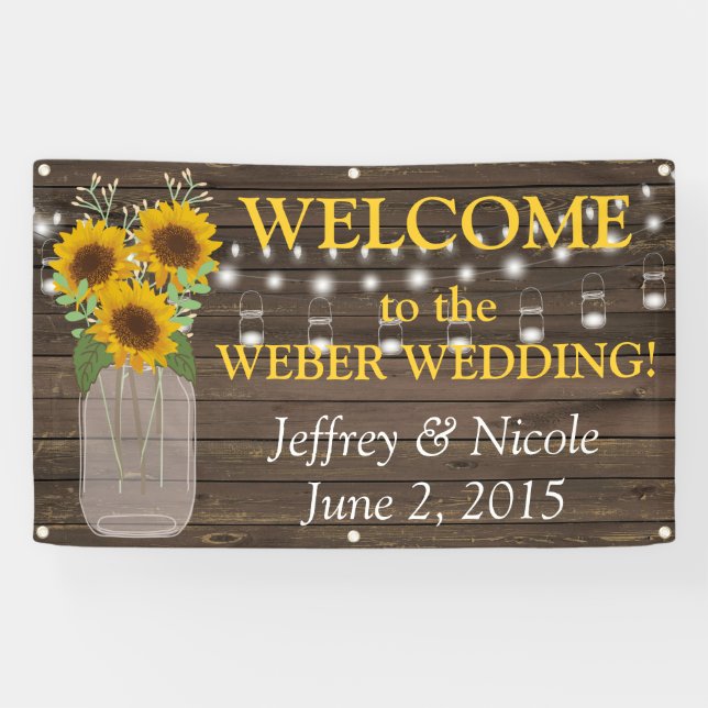 Country Sunflower Custom Wedding Banner (Horizontal)