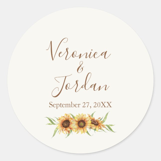 Country Sunflower Custom Wedding Stickers (Front)