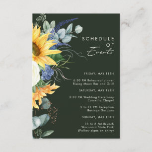 Country Sunflower   Dark Green Schedule of Events Enclosure Card