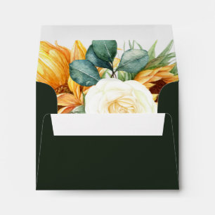 Country Sunflower Dark Green Self Addressed RSVP Envelope