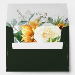 Country Sunflower   Dark Green Wedding Invitation Envelope