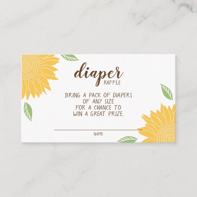 Country Sunflower Diaper Raffle Baby Shower Enclosure Card (Front)