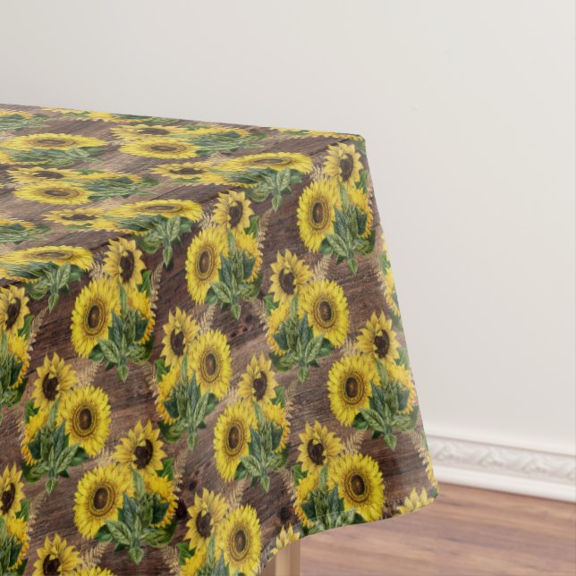 Country sunflower faux wood tablecloth (In Situ)
