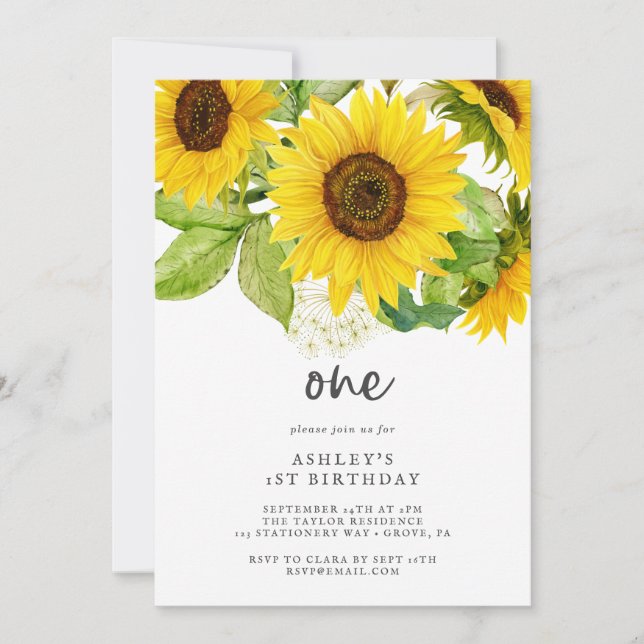 Country Sunflower First Birthday Party Invitation (Front)
