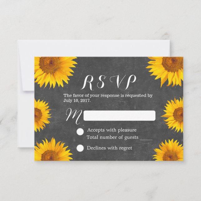Country Sunflower Floral Chalkboard Wedding RSVP (Front)