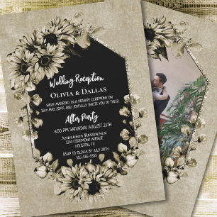 Country Sunflower Floral Photo Wedding Reception Invitation