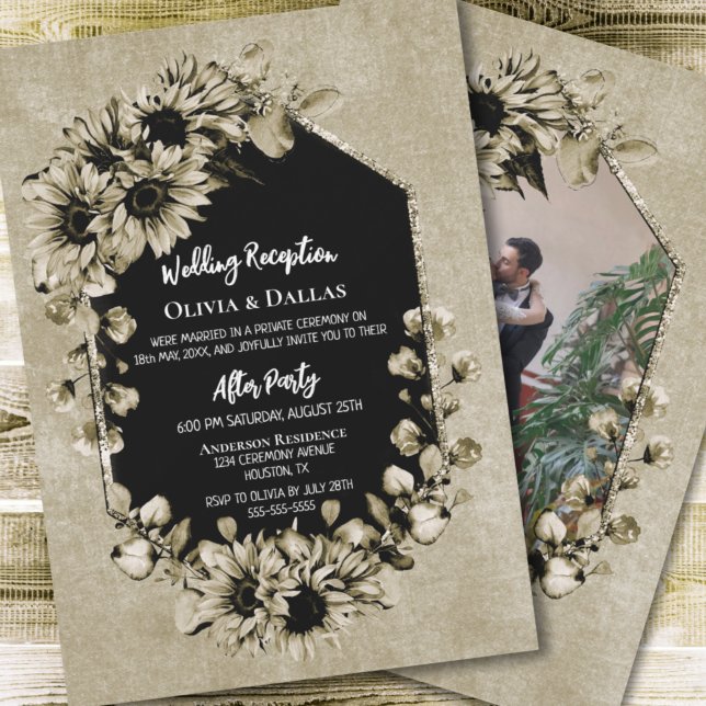 Country Sunflower Floral Photo Wedding Reception Invitation (Creator Uploaded)