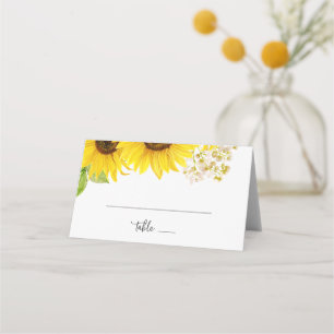 Country Sunflower Folded Wedding Place Card