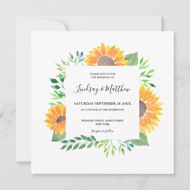 Country Sunflower Foliage Wedding Invitation (Front)