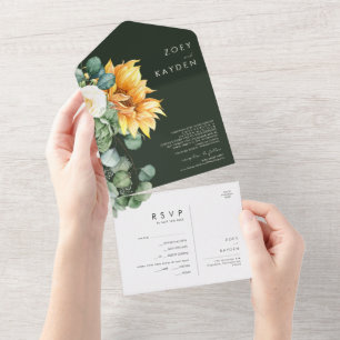 Country Sunflower   Green and Yellow Seal And Send All In One Invitation