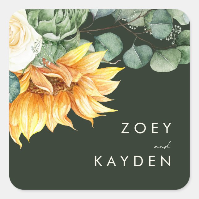 Country Sunflower | Green Wedding Envelope Seals (Front)