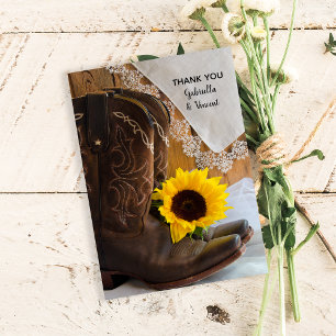 Country Sunflower Lace Western Wedding Thank You Note Card