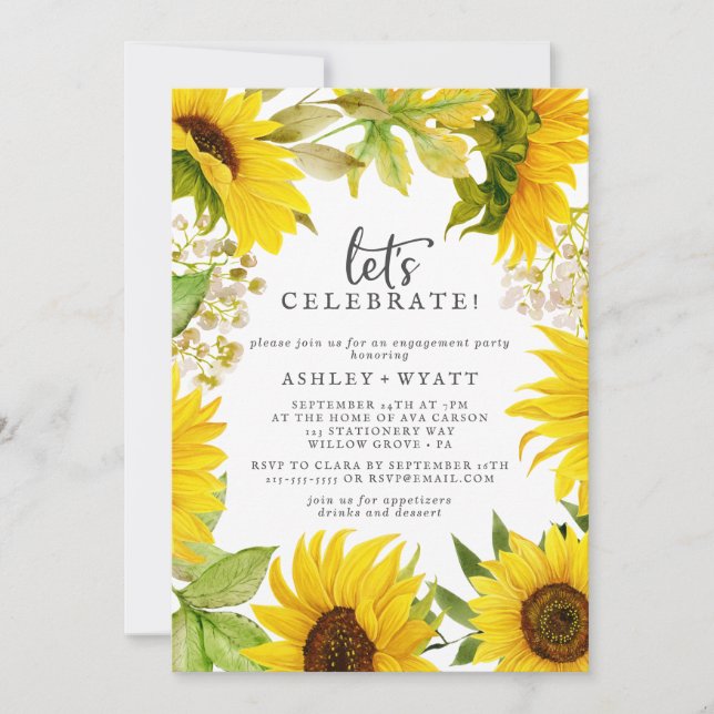 Country Sunflower Let's Celebrate Invitation (Front)