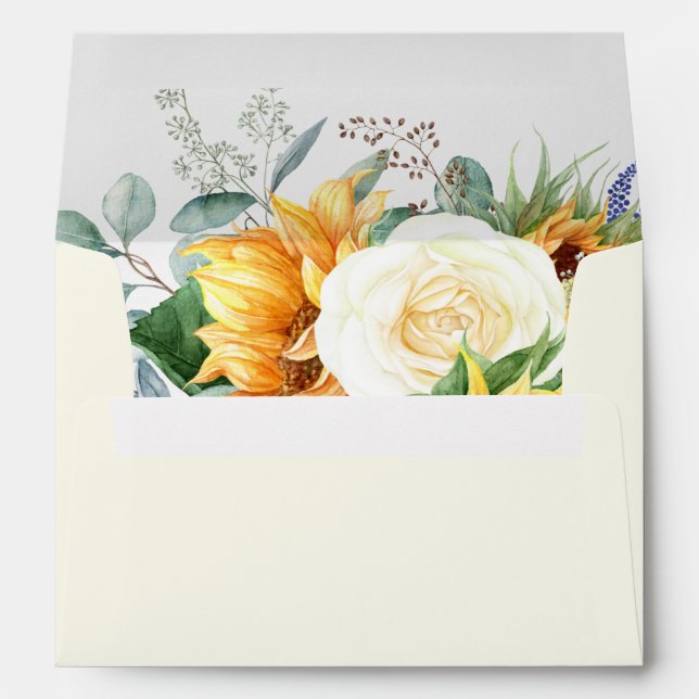 Country Sunflower Light Yellow Wedding Invitation Envelope (Back (Bottom))