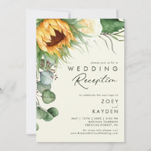 Country Sunflower   Light Yellow Wedding Reception Invitation