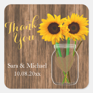 Country Sunflower Mason Jar Square Sticker