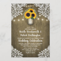 Country Sunflower Mason Jar Wedding Invitations