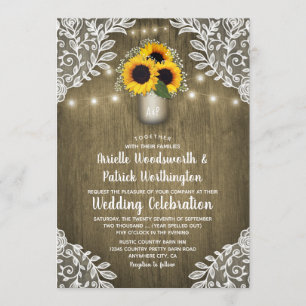 Country Sunflower Mason Jar Wedding Invitations