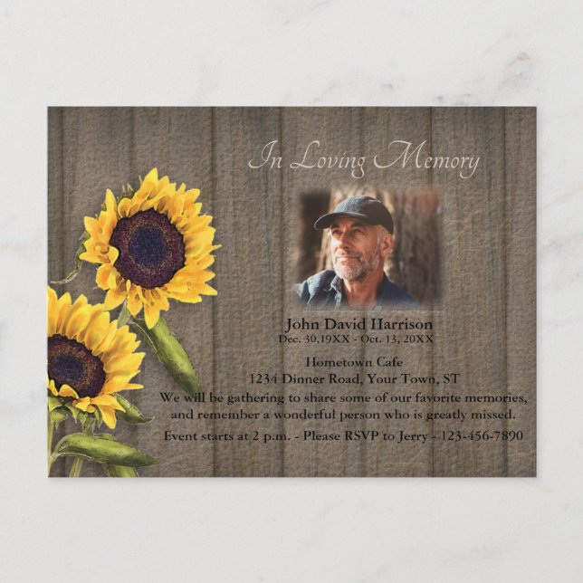 Country Sunflower Memorial Invitation with Photo (Front)
