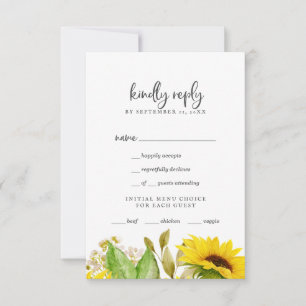 Country Sunflower Menu Choice RSVP Card