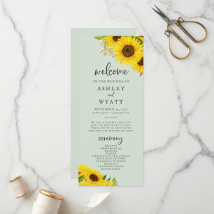 Country Sunflower Mint Wedding Program