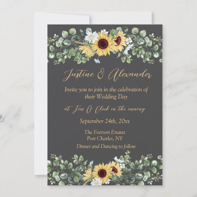 Country Sunflower Photo QR Code Wedding Invitation (Front)