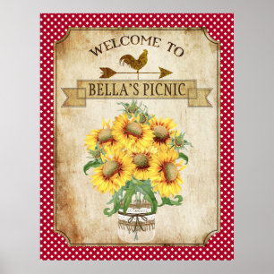 Country Sunflower Red Gingham Poster