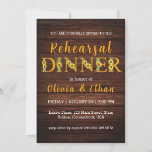 Country sunflower rehearsal dinner invitations
