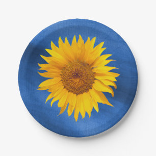 Country Sunflower Royal Blue Summer Wedding Paper Plate