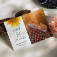 Country sunflower. Rustic floral wedding thank you