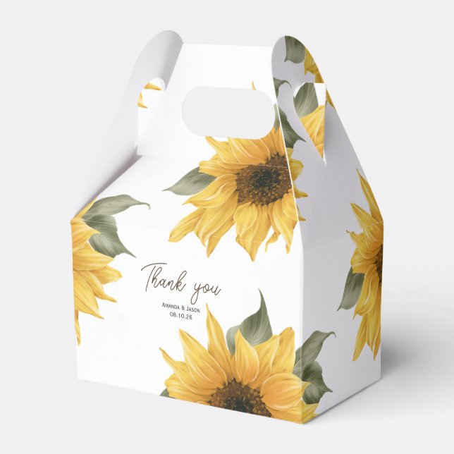 Country sunflower, rustic wedding favour box (Front Side)