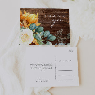 Country Sunflower Script   Wood Wedding Thank You Postcard