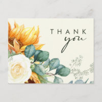 Country Sunflower Script Yellow Wedding Thank You