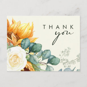 Country Sunflower Script Yellow Wedding Thank You Postcard