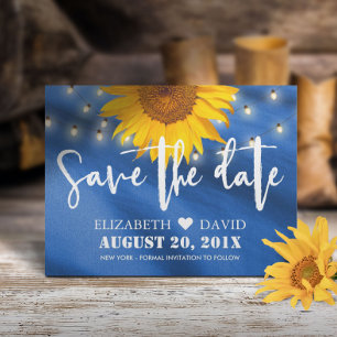 Country Sunflower & String Lights Save the Date Announcement Postcard