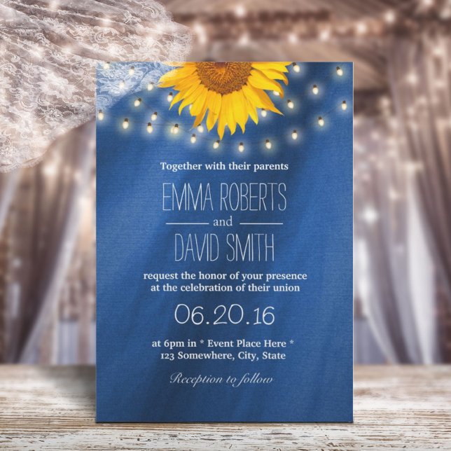 Country Sunflower & String Lights Wedding Invitation (Creator Uploaded)