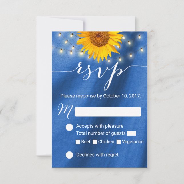Country Sunflower & String Lights Wedding RSVP (Front)
