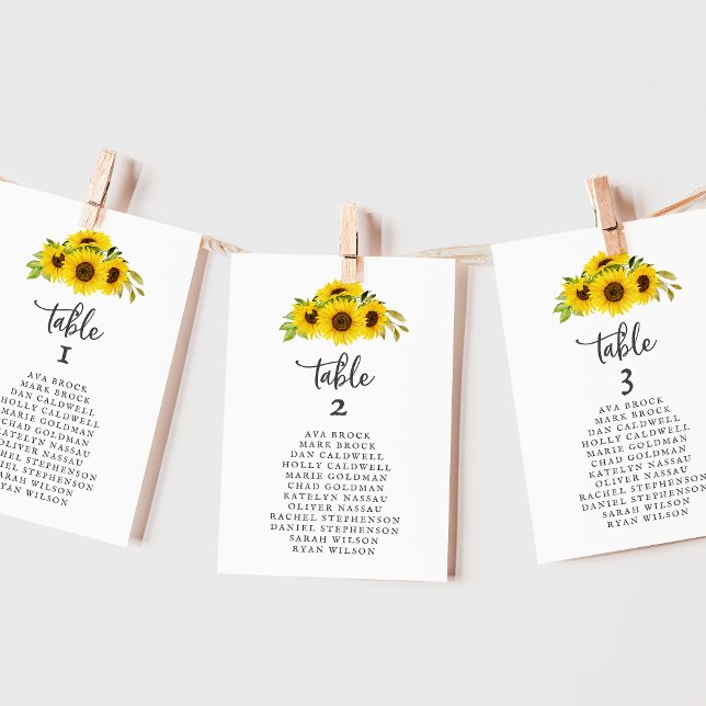 Country Sunflower Table Number Seating Chart Cards (Creator Uploaded)