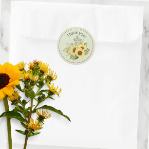 Country Sunflower Thank You Classic Round Sticker