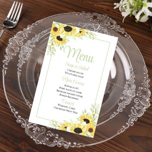 Country Sunflower Watercolor Floral Wedding Menu