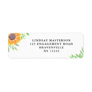 Country Sunflower Watercolor Wedding Address Return Address Label