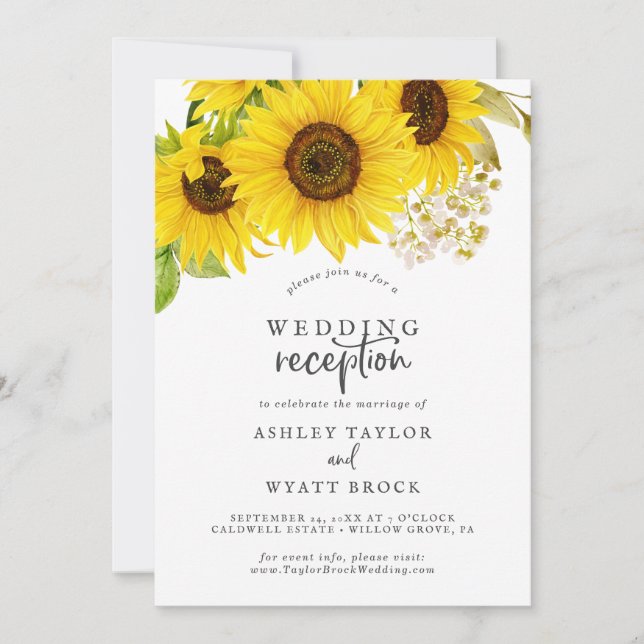 Country Sunflower Wedding Reception Invitation (Front)