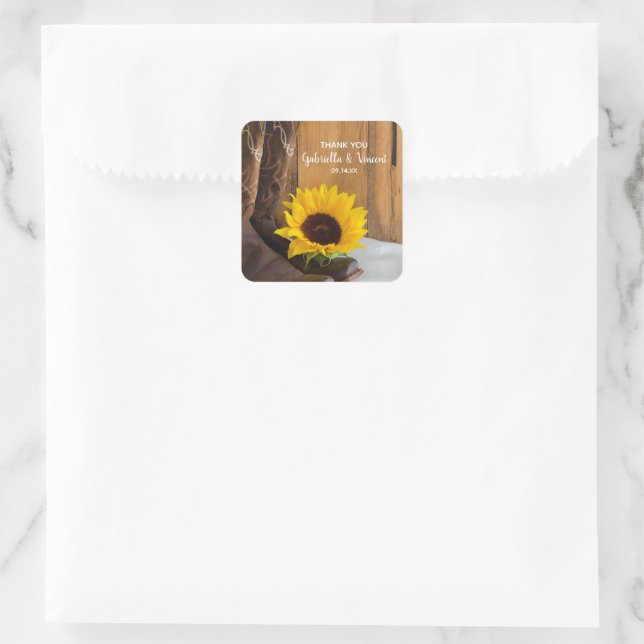 Country Sunflower Wedding Thank You Favour Tag (Bag)