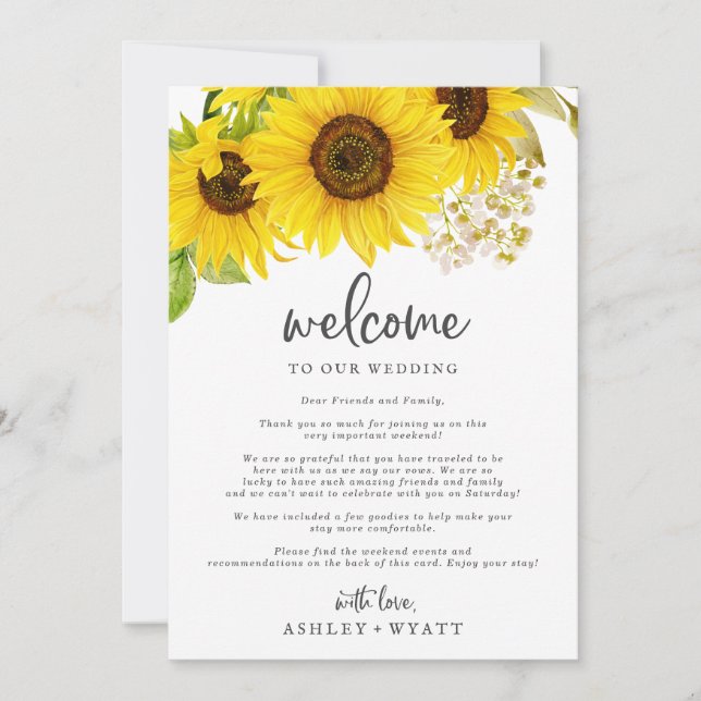 Country Sunflower Wedding Welcome & Itinerary (Front)