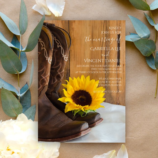 Country Sunflower Western Barn Wedding Invitation (Creator Uploaded)