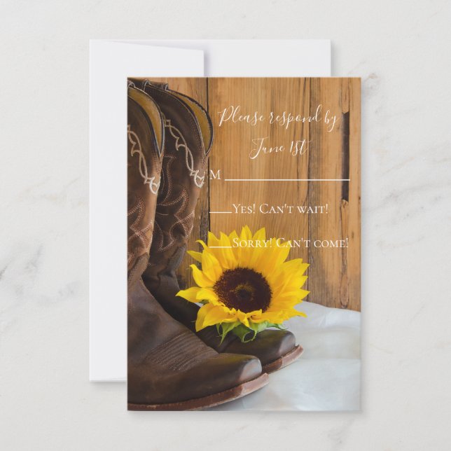 Country Sunflower Western Barn Wedding RSVP (Front)