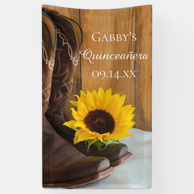 Country Sunflower Western Quinceañera Banner (Vertical)