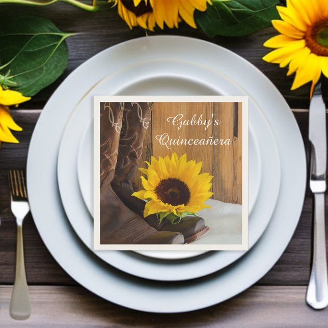 Country Sunflower Western Quinceañera Napkin (Creator Uploaded)