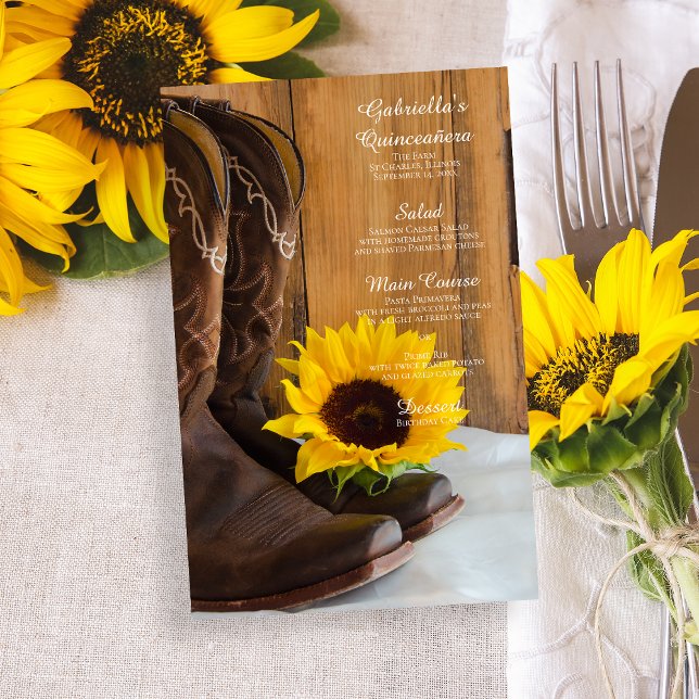 Country Sunflower Western Quinceañera Party Menu (Creator Uploaded)